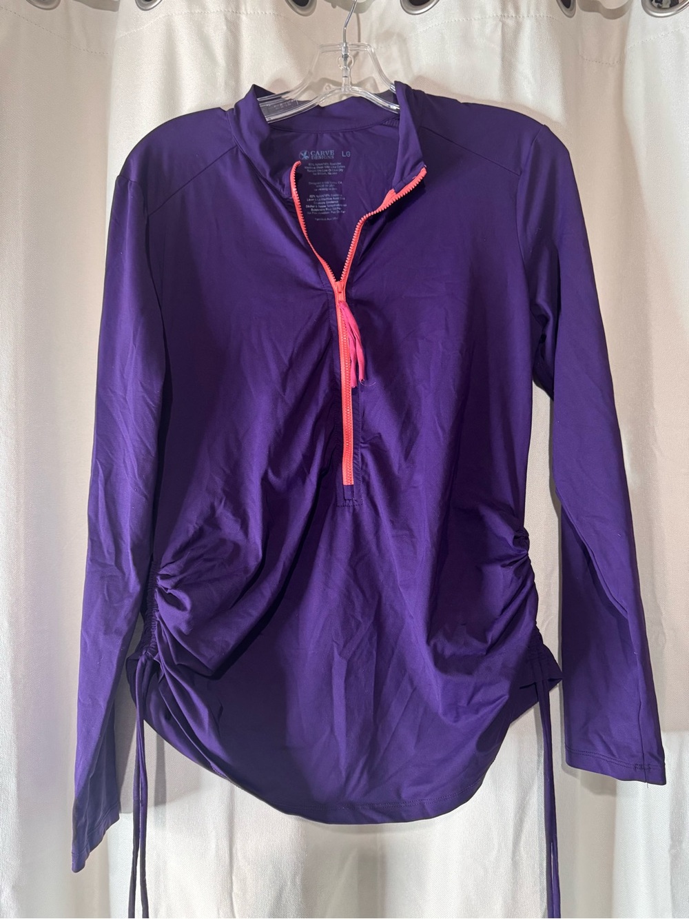 Purple Half-Zip Long Sleeve athletic work out Top with Pink Zip size large USA - Picture 1 of 4